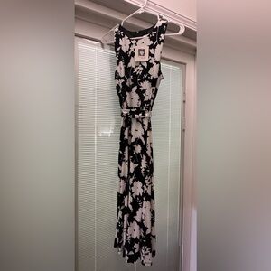 Anne Klein Black and White Floral Midi Dress